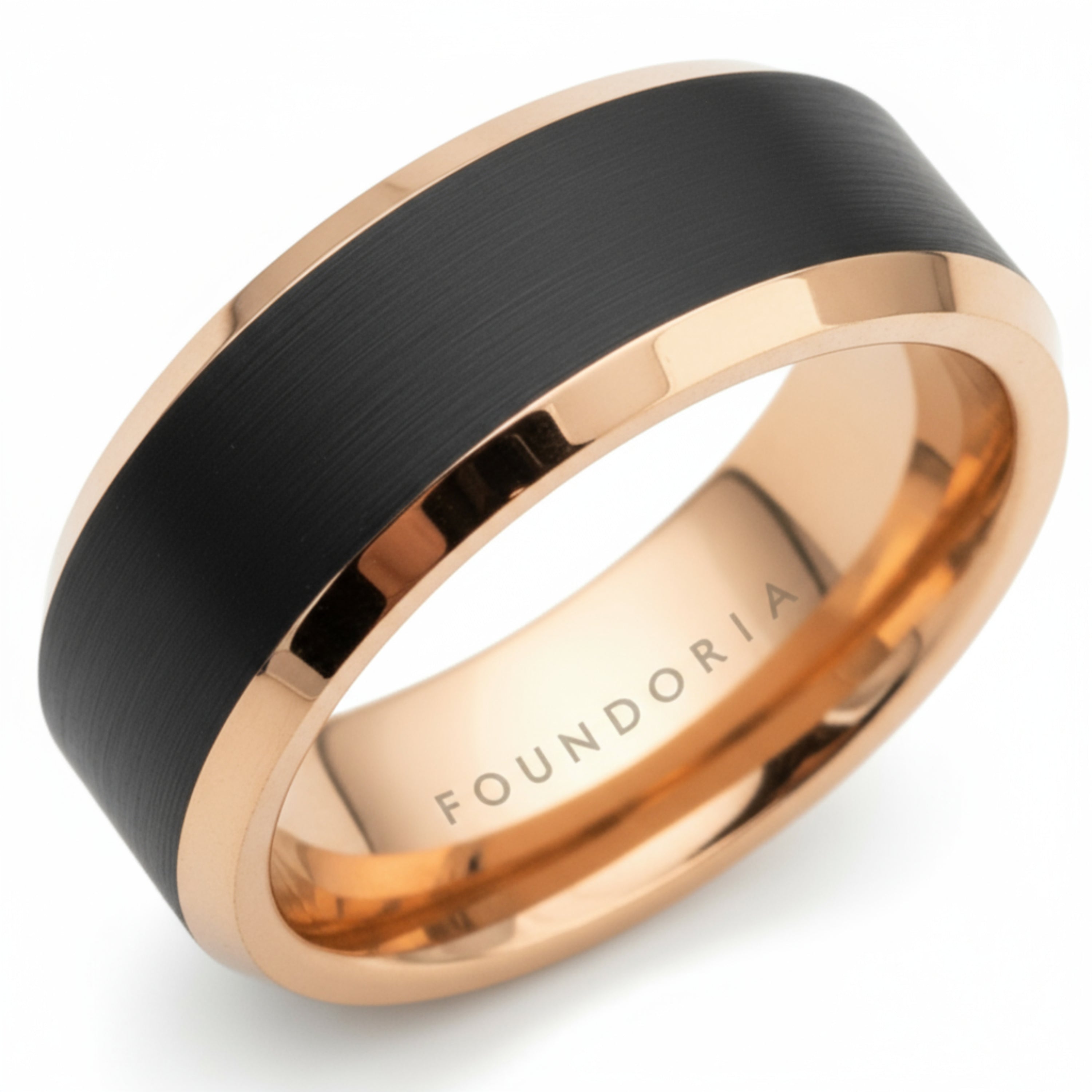 Vesper - Black Tungsten Ring with Rose Gold