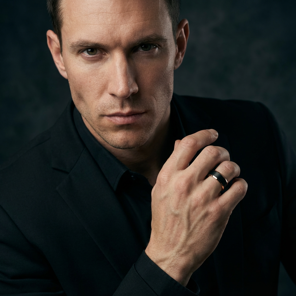 Vesper - Black Tungsten Ring with Rose Gold