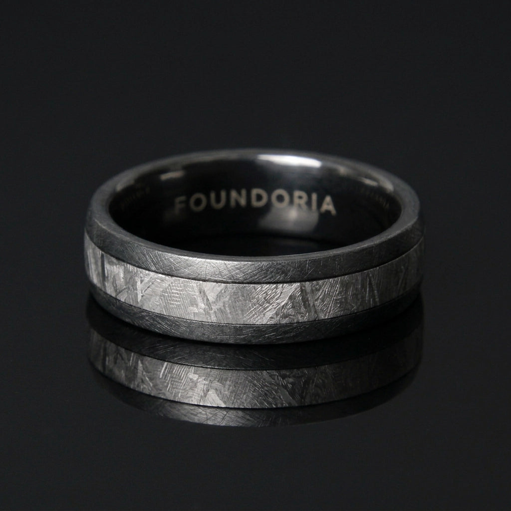 Vesper - Black Zirconium Ring with Meteorite