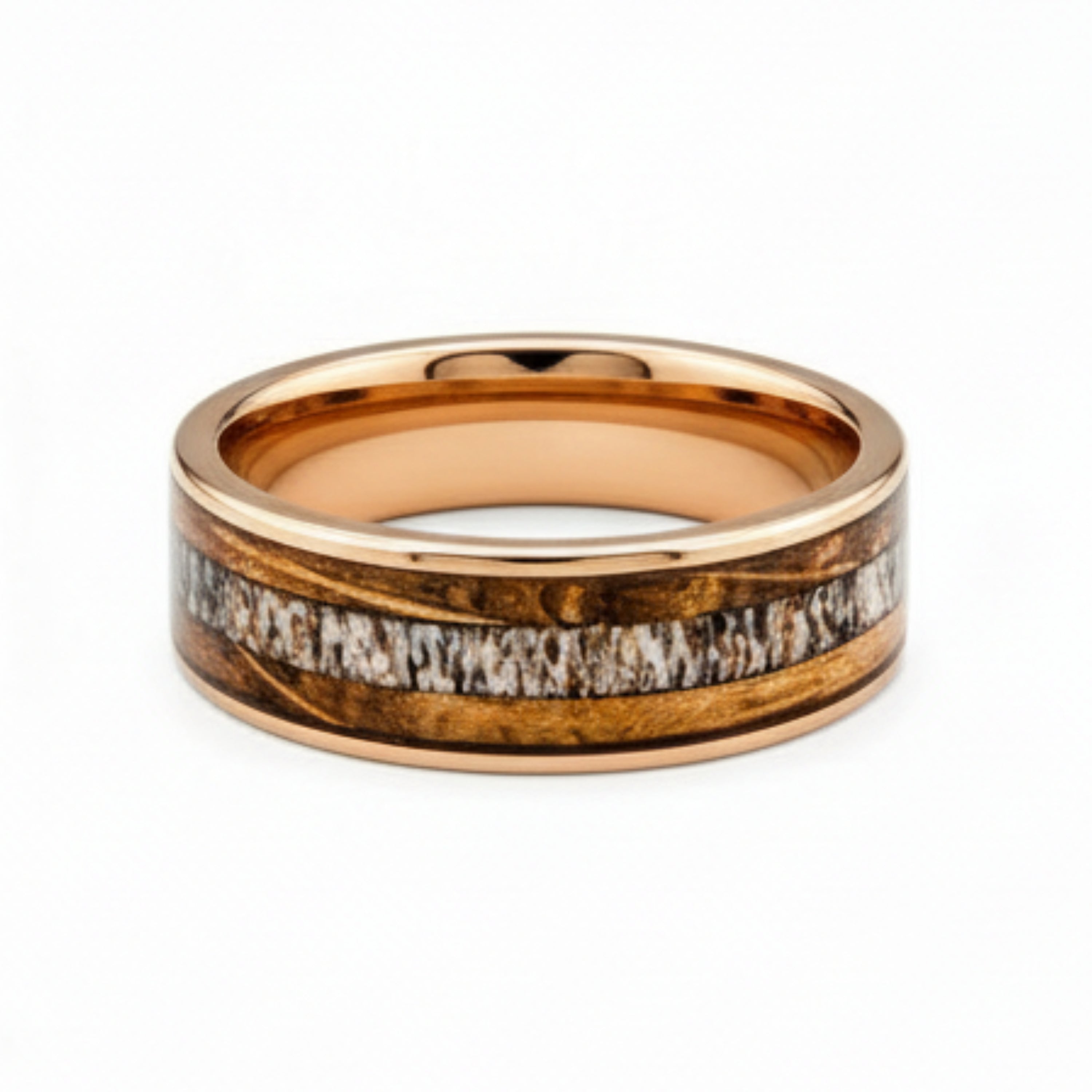 Glen - Rose Gold Tungsten Ring with Antler & Wood