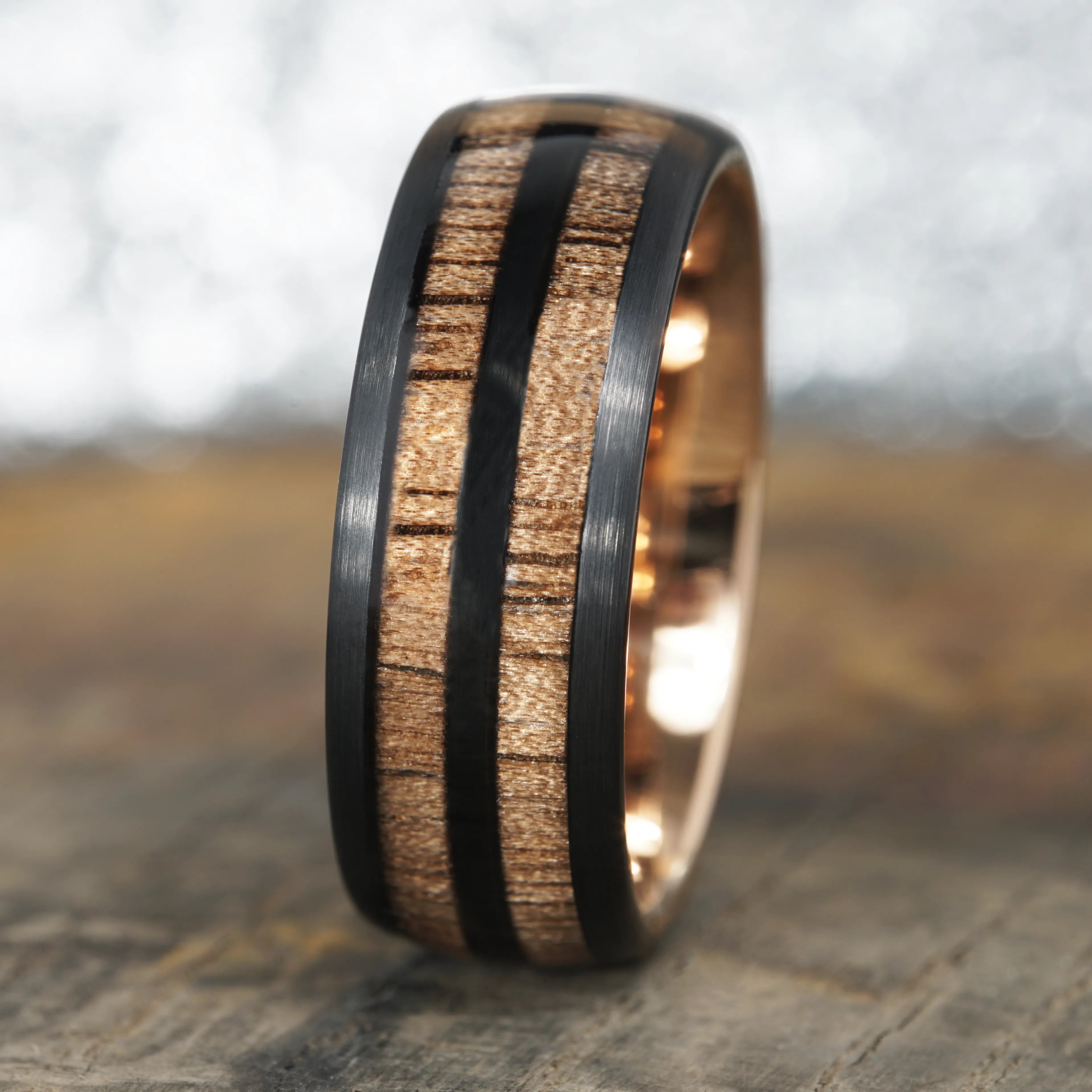 Koa - Rose Gold Tungsten Ring with Hawaiian Wood