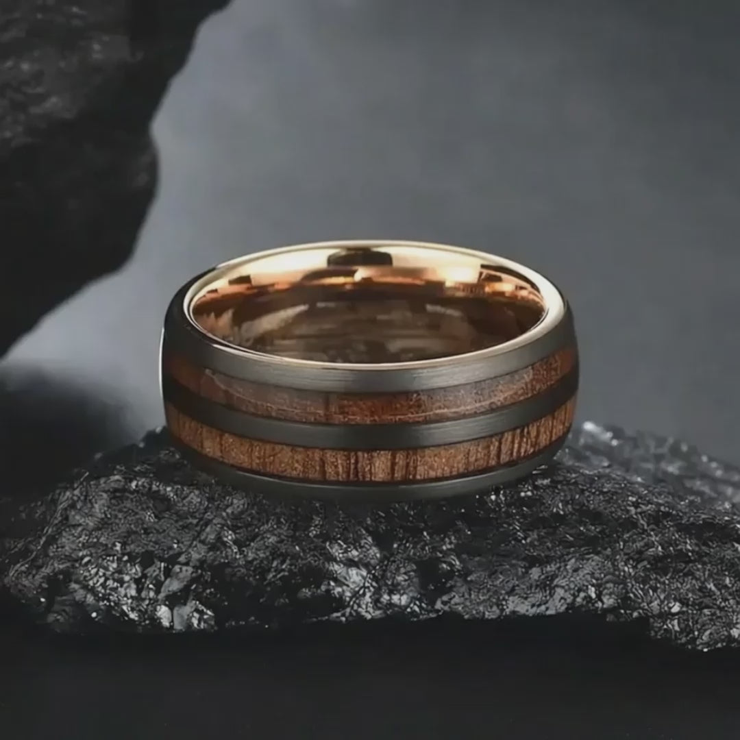 Modern men's ring | Antler Whiskey Barrel wood band
