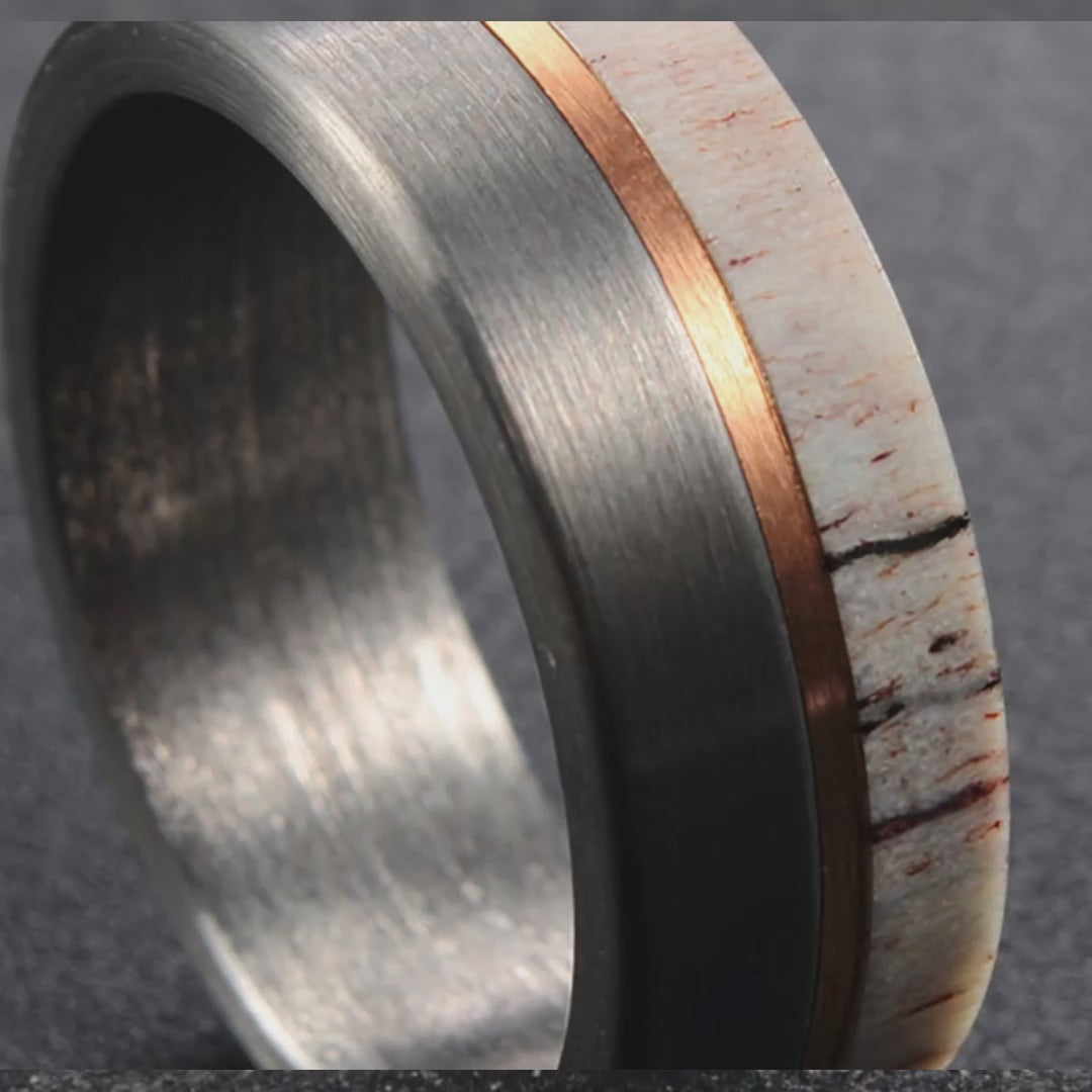 Modern men's ring | Tungsten Antler Rose gold band