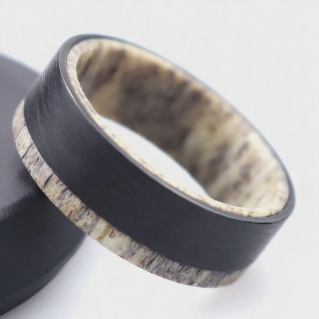 Modern men's ring | Antler Whiskey Barrel wood band