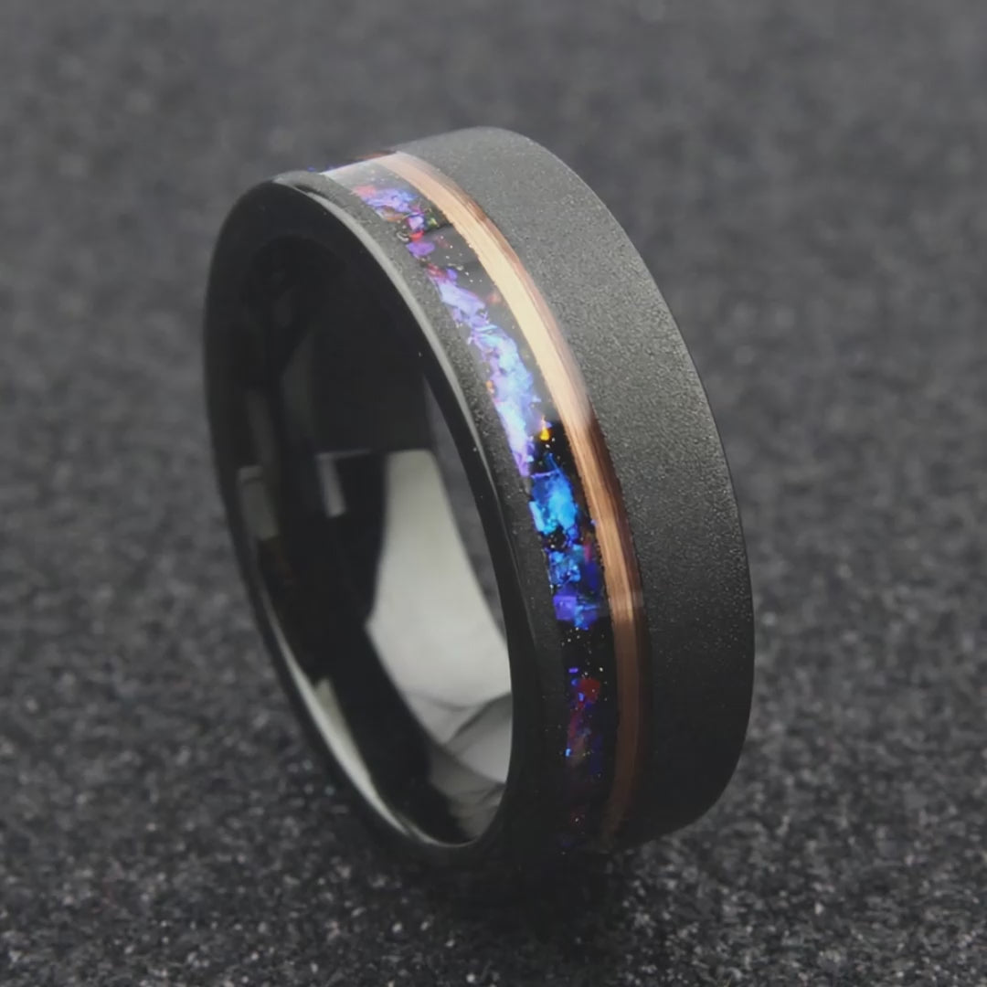 Modern men's ring | Galaxy Sandblasted Rose gold band