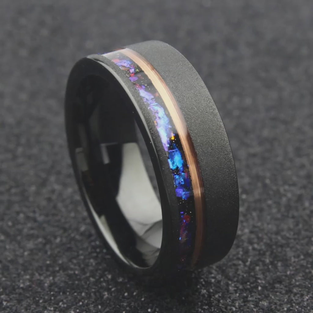 Modern men's ring | Galaxy Sandblasted Rose gold band