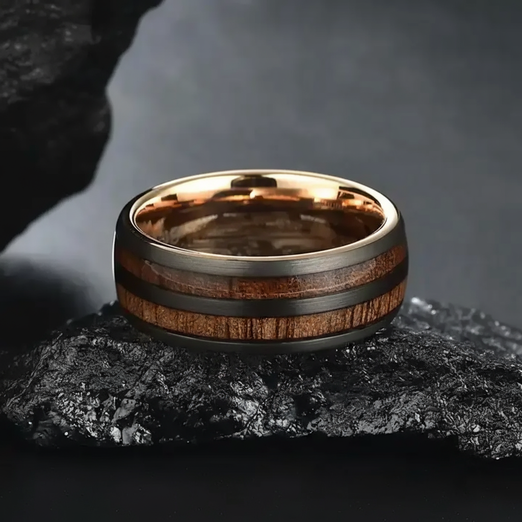 Modern men's ring | Antler Whiskey Barrel wood band